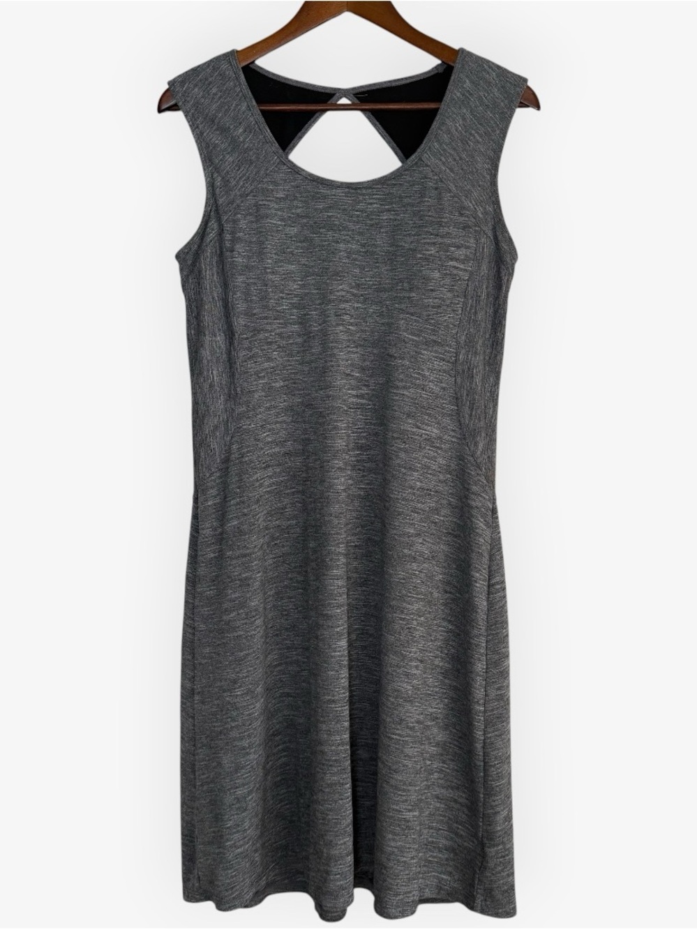 prAna Calico Athletic Dress M Gray Space Dye Cutout Back Built In Shelf Bra Tank